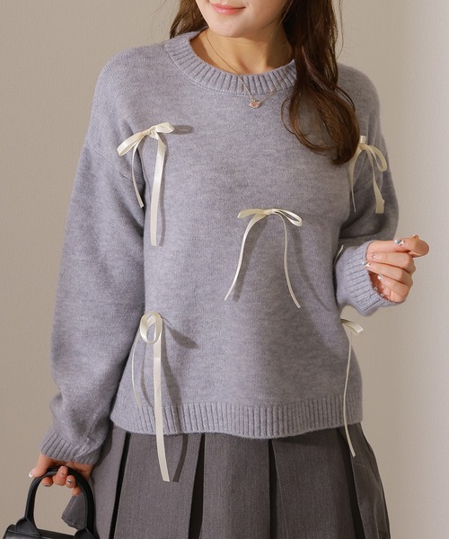 Lace Ladies(レースレディース)の「ソリッドカラー メニーリボン ラウンド ネック ニット プルオーバー(ニット/セーター・レディース・アイボリー/グレー/ブラック・FREE)」の20枚目の写真