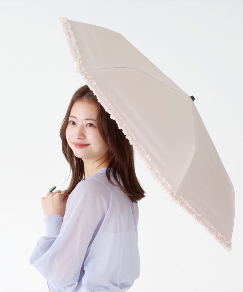 nifty colors（ニフティーカラーズ）の「【日傘 晴雨兼用】sun shade frillmini 50㎝（折りたたみ傘・レディース・ブラック/ホワイト/ベージュ/ネイビー・FREE）」の3枚目の写真