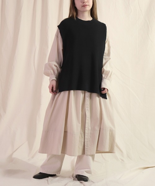 prit（プリット）の「[ prit ] リネンコットン 12G片畦編み クルーネックベスト（ベスト・レディース・ブラック/ベージュ/ネイビー・FREE）」の9枚目の写真