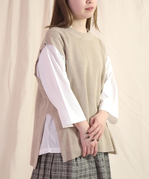 prit（プリット）の「[ prit ] リネンコットン 12G片畦編み クルーネックベスト（ベスト・レディース・ブラック/ベージュ/ネイビー・FREE）」の21枚目の写真