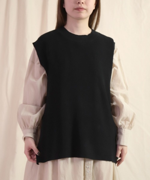 prit（プリット）の「[ prit ] リネンコットン 12G片畦編み クルーネックベスト（ベスト・レディース・ブラック/ベージュ/ネイビー・FREE）」の8枚目の写真
