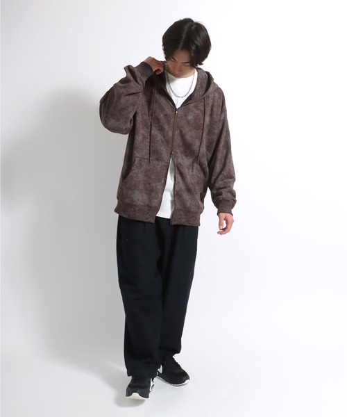 セール】ケミカルウォッシュ加工 ポンチスウェットジップパーカー