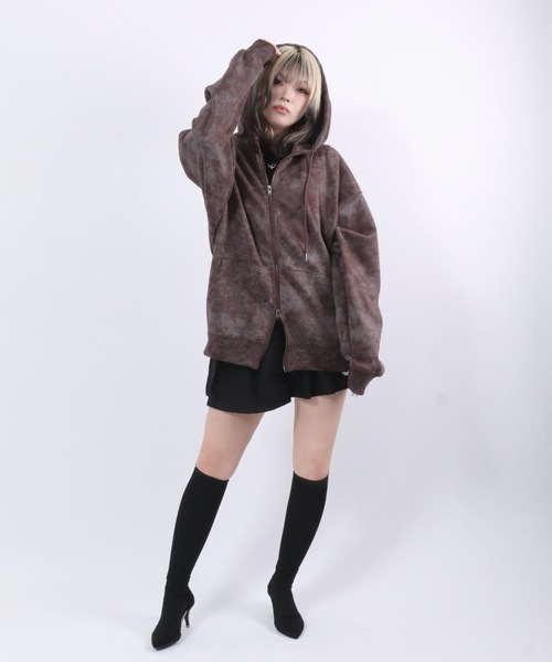 ケミカルウォッシュ加工 ポンチスウェットジップパーカー