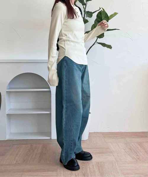 apres jour clair(アプレジュールクレア)の「【apres jour clair】ラメリブヘンリートップス【ZOZOTOWN限定アイテム】(Tシャツ/カットソー・レディース・グレー/アイボリー・X-LARGE/フリー)」の7枚目の写真