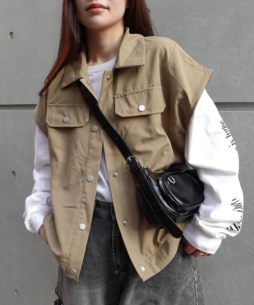 CORNERS（コーナーズ）の「裾ドロストミリタリーベスト（ベスト・レディース・ブラック/ライトベージュ/カーキ・M）」の4枚目の写真