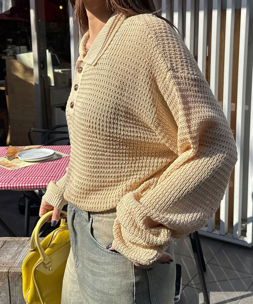 CIAOPANIC（チャオパニック）の「メッシュラインニットポロシャツ（シャツ/ブラウス・レディース・グリーン/サックスブルー/オフホワイト・FREE）」の8枚目の写真