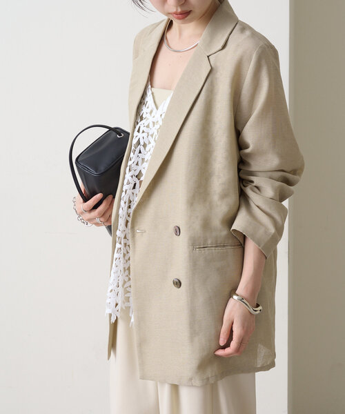 Omekashi(オメカシ)の「シアーメッシュジャケット(テーラードジャケット・レディース・カーキ/ブラック/グレー/ベージュ・FREE)」の6枚目の写真