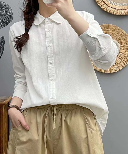 aimoha（アイモハ）の「ラウンドカラーコットンシャツ（シャツ/ブラウス・レディース・パープル/グリーン/ホワイト/ピンク/ブルー・LARGE/MEDIUM）」の11枚目の写真