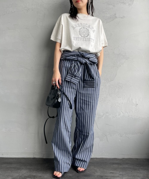AMERICANA（アメリカーナ）の「[Americana×JEANS FACTORY/アメリカーナ×ジーンズファクトリー] 別注 ラウンドヘム カレッジプリントTシャツ（Tシャツ/カットソー・レディース・チャコール/オートミール/ライトブルー・F）」の22枚目の写真