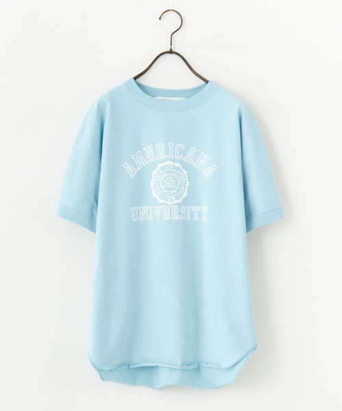 AMERICANA（アメリカーナ）の「[Americana×JEANS FACTORY/アメリカーナ×ジーンズファクトリー] 別注 ラウンドヘム カレッジプリントTシャツ（Tシャツ/カットソー・レディース・チャコール/オートミール/ライトブルー・F）」の9枚目の写真