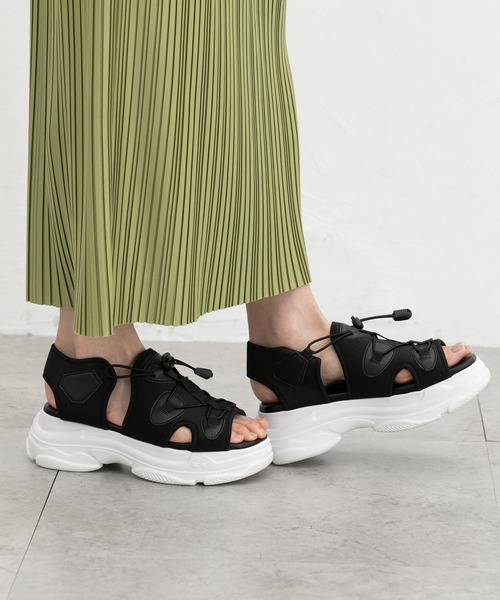 Honeys（ハニーズ）の「コード付スポーツサンダル（サンダル・レディース・アイボリー/グレー/ブラック×ホワイト・L/M/S/LL）」の7枚目の写真