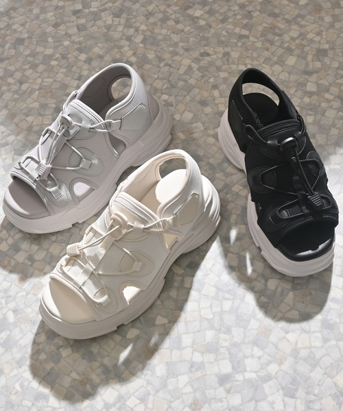 Honeys（ハニーズ）の「コード付スポーツサンダル（サンダル・レディース・アイボリー/グレー/ブラック×ホワイト・L/M/S/LL）」の21枚目の写真