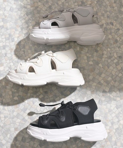 Honeys（ハニーズ）の「コード付スポーツサンダル（サンダル・レディース・アイボリー/グレー/ブラック×ホワイト・L/M/S/LL）」の22枚目の写真