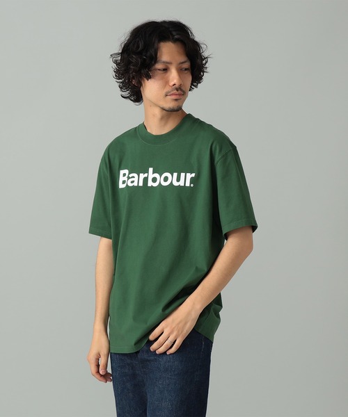 Barbour ロゴ入り緑トレーナー JAPAN LIMITED' Barbour ロゴ クルーネック スウェット