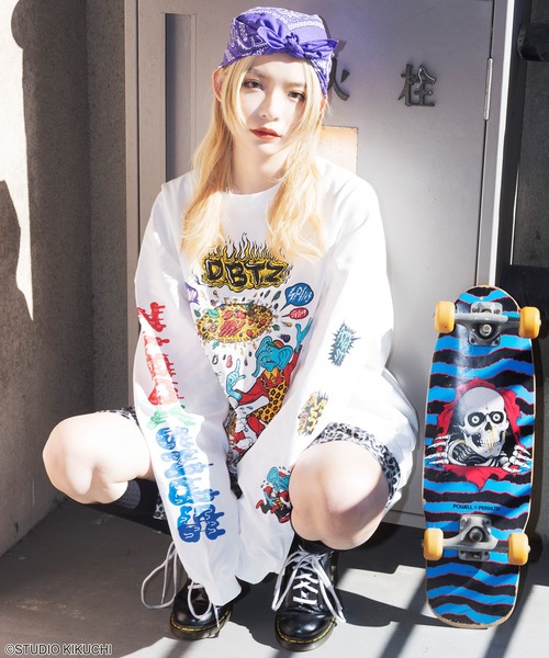 SPINNS（スピンズ）の「『どうぶつーズ』オリジナルアート袖ロゴロンT（Tシャツ/カットソー・レディース・ホワイト/ブラック・ONESIZE）」の5枚目の写真