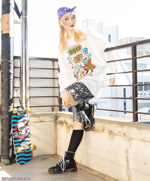 SPINNS（スピンズ）の「『どうぶつーズ』オリジナルアート袖ロゴロンT（Tシャツ/カットソー・レディース・ホワイト/ブラック・ONESIZE）」の7枚目の写真