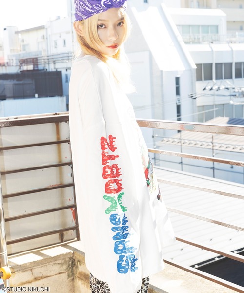 SPINNS（スピンズ）の「『どうぶつーズ』オリジナルアート袖ロゴロンT（Tシャツ/カットソー・レディース・ホワイト/ブラック・ONESIZE）」の8枚目の写真