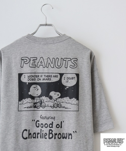 PEANUTS(ピーナッツ)の「PEANUTSコミック柄プリントへピーウエイトドロップショルター(Tシャツ/カットソー・メンズ・杢グレー/オフホワイト/レッド・M/L/LL)」の3枚目の写真