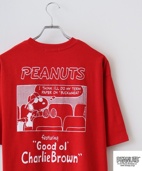 PEANUTS(ピーナッツ)の「PEANUTSコミック柄プリントへピーウエイトドロップショルター(Tシャツ/カットソー・メンズ・杢グレー/オフホワイト/レッド・M/L/LL)」の1枚目の写真