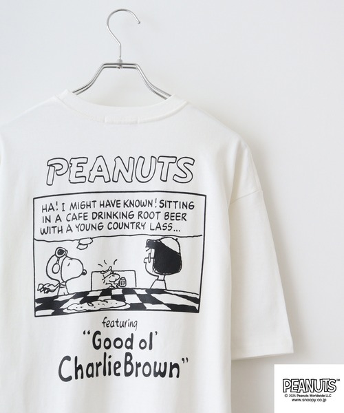 PEANUTS(ピーナッツ)の「PEANUTSコミック柄プリントへピーウエイトドロップショルター(Tシャツ/カットソー・メンズ・杢グレー/オフホワイト/レッド・M/L/LL)」の2枚目の写真