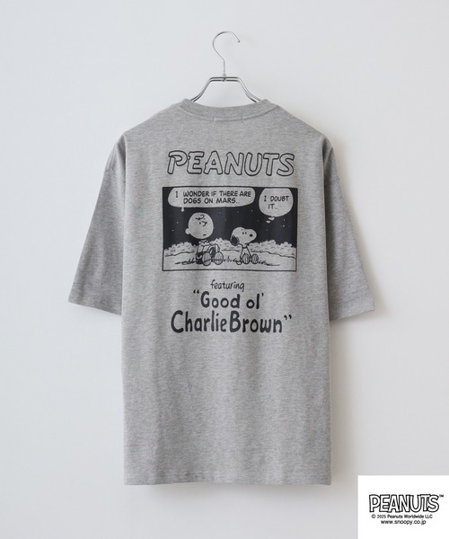 PEANUTS(ピーナッツ)の「PEANUTSコミック柄プリントへピーウエイトドロップショルター(Tシャツ/カットソー・メンズ・杢グレー/オフホワイト/レッド・M/L/LL)」の7枚目の写真