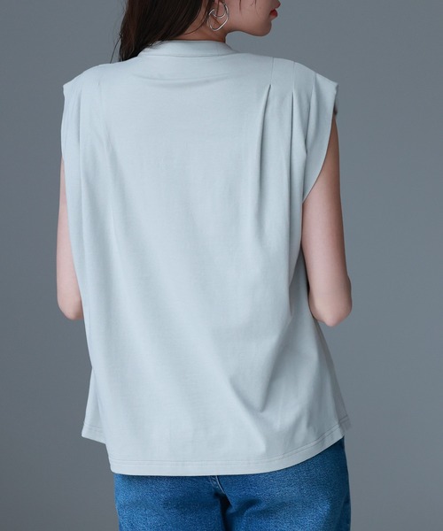 SAISON DE PAPILLON(セゾンドパピヨン)の「スタンドキーネックタックカットソートップス(Tシャツ/カットソー・レディース・ミント/ベージュ/ピンク/ホワイト/ライトブラウン/ブラック・S/L/M)」の11枚目の写真