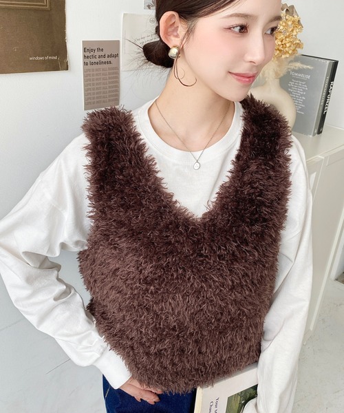 セール】ブークレフェザーショートニットベスト（ベスト