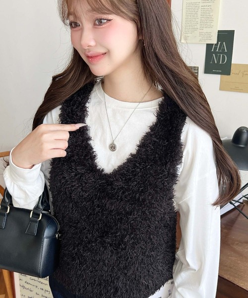 セール】ブークレフェザーショートニットベスト（ベスト）｜moment+