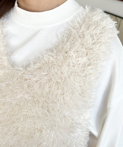 moment+(モーメントプラス)の「ブークレフェザーショートニットベスト(ベスト・レディース・アイボリー/ブラウン/グレー/ブラック・L/M)」の22枚目の写真