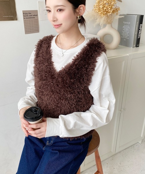 【新品未使用】CLOVE ショートニットベスト セール】ブークレフェザーショートニットベスト（ベスト）｜moment+