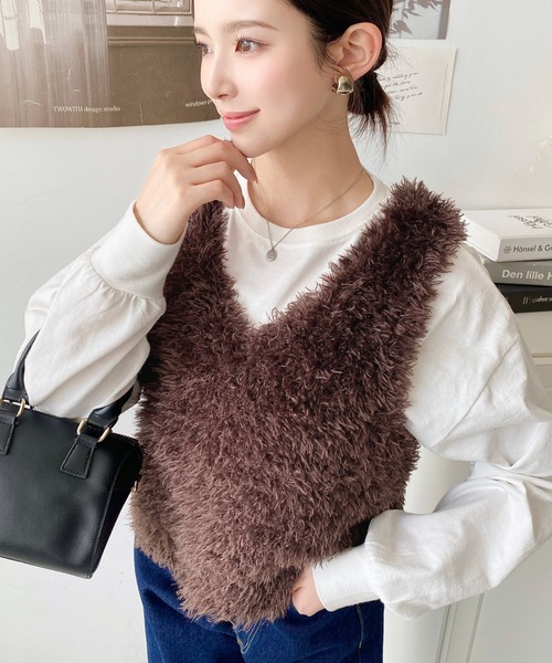 セール】ブークレフェザーショートニットベスト（ベスト