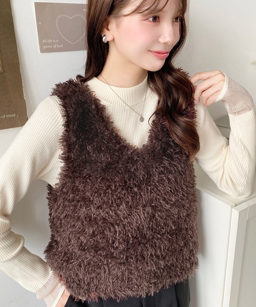 セール】ブークレフェザーショートニットベスト（ベスト）｜moment+