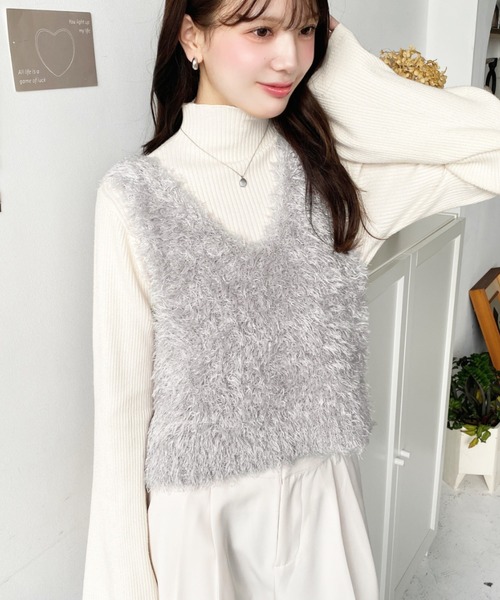 セール】ブークレフェザーショートニットベスト（ベスト）｜moment+