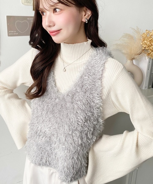 セール】ブークレフェザーショートニットベスト（ベスト）｜moment+