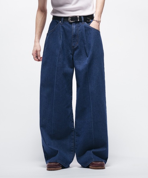 Adoon plain（アドーンプレーン）の「CENTER SEAM WIDE DENIM PANTS / センターシームタックワイドデニムパンツ（デニムパンツ・メンズ・インディゴブルー/ブルー・SMALL/MEDIUM/LARGE）」の18枚目の写真