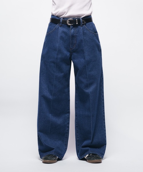 Adoon plain（アドーンプレーン）の「CENTER SEAM WIDE DENIM PANTS / センターシームタックワイドデニムパンツ（デニムパンツ・メンズ・インディゴブルー/ブルー・SMALL/MEDIUM/LARGE）」の22枚目の写真
