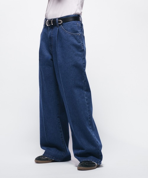 Adoon plain（アドーンプレーン）の「CENTER SEAM WIDE DENIM PANTS / センターシームタックワイドデニムパンツ（デニムパンツ・メンズ・インディゴブルー/ブルー・SMALL/MEDIUM/LARGE）」の19枚目の写真