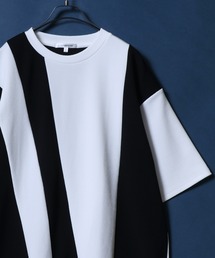 Textured Panel Short-Sleeve T-Shirt/アムンゼン 梨地切替半袖Tシャツ メンズ レディース カットソー モノトーン きれいめカジュアル