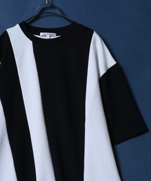 Textured Panel Short-Sleeve T-Shirt/アムンゼン 梨地切替半袖Tシャツ メンズ レディース カットソー モノトーン きれいめカジュアル