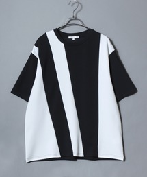 Textured Panel Short-Sleeve T-Shirt/アムンゼン 梨地切替半袖Tシャツ メンズ レディース カットソー モノトーン きれいめカジュアル
