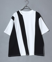 Textured Panel Short-Sleeve T-Shirt/アムンゼン 梨地切替半袖Tシャツ メンズ レディース カットソー モノトーン きれいめカジュアル