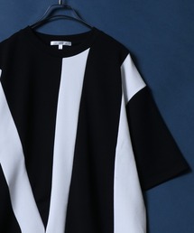 Textured Panel Short-Sleeve T-Shirt/アムンゼン 梨地切替半袖Tシャツ メンズ レディース カットソー モノトーン きれいめカジュアル