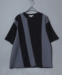 Textured Panel Short-Sleeve T-Shirt/アムンゼン 梨地切替半袖Tシャツ メンズ レディース カットソー モノトーン きれいめカジュアル