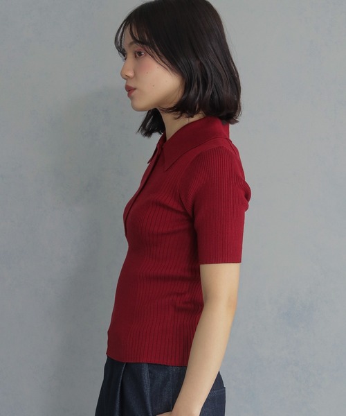 cheriella（シェリエラ）の「【cheriella】ポロリブニット半袖 POLO RIB SHORT KNIT（ニット/セーター・レディース・ブラック/オフホワイト/レッド/チャコール/ブルー系その他・M）」の5枚目の写真