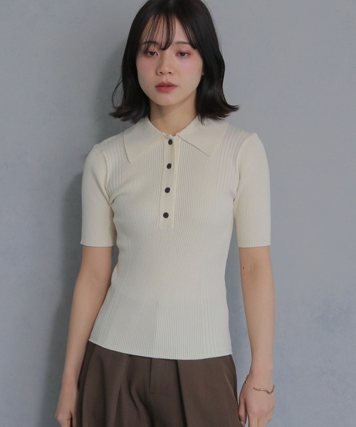cheriella（シェリエラ）の「【cheriella】ポロリブニット半袖 POLO RIB SHORT KNIT（ニット/セーター・レディース・ブラック/オフホワイト/レッド/チャコール/ブルー系その他・M）」の2枚目の写真