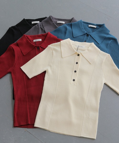 cheriella（シェリエラ）の「【cheriella】ポロリブニット半袖 POLO RIB SHORT KNIT（ニット/セーター・レディース・ブラック/オフホワイト/レッド/チャコール/ブルー系その他・M）」の10枚目の写真