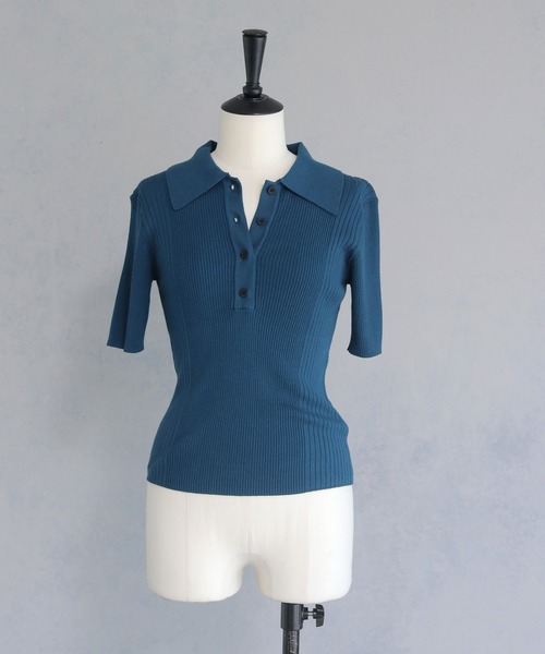 cheriella（シェリエラ）の「【cheriella】ポロリブニット半袖 POLO RIB SHORT KNIT（ニット/セーター・レディース・ブラック/オフホワイト/レッド/チャコール/ブルー系その他・M）」の6枚目の写真