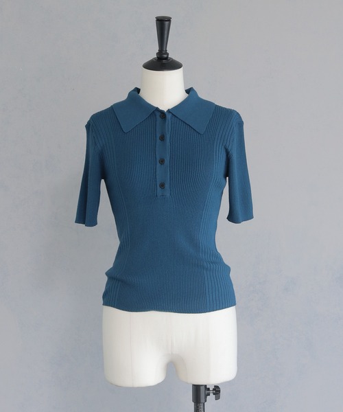cheriella（シェリエラ）の「【cheriella】ポロリブニット半袖 POLO RIB SHORT KNIT（ニット/セーター・レディース・ブラック/オフホワイト/レッド/チャコール/ブルー系その他・M）」の7枚目の写真