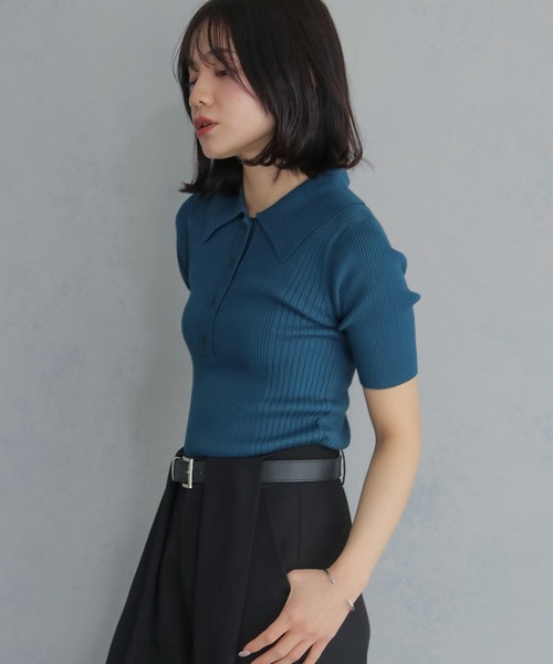 cheriella（シェリエラ）の「【cheriella】ポロリブニット半袖 POLO RIB SHORT KNIT（ニット/セーター・レディース・ブラック/オフホワイト/レッド/チャコール/ブルー系その他・M）」の20枚目の写真