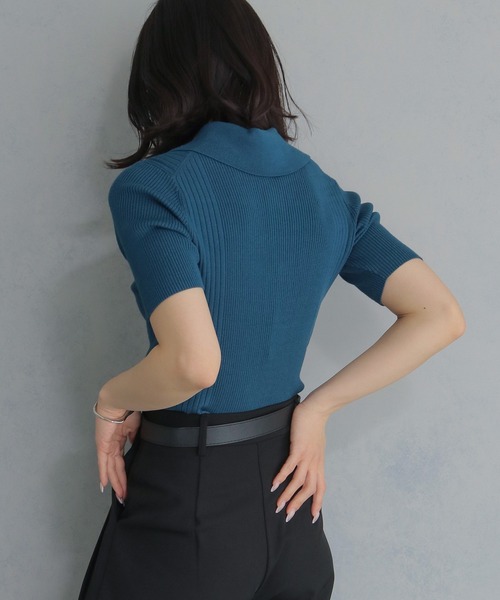 cheriella（シェリエラ）の「【cheriella】ポロリブニット半袖 POLO RIB SHORT KNIT（ニット/セーター・レディース・ブラック/オフホワイト/レッド/チャコール/ブルー系その他・M）」の21枚目の写真